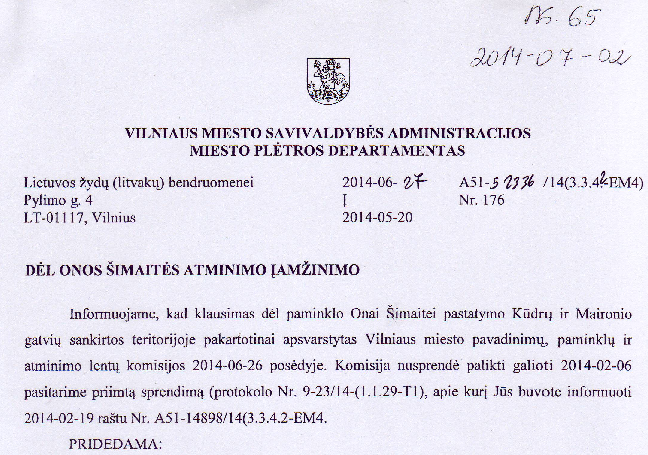 Pakartoninai nepritarta paminklo, skirto Pasaulio Tautų Teisuolei Onai Šimaitei, įrengimui LŽB siūytoje vietoje