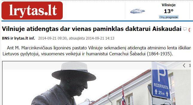 Vilniuje atidengtas dar vienas paminklas daktarui Aiskaudai