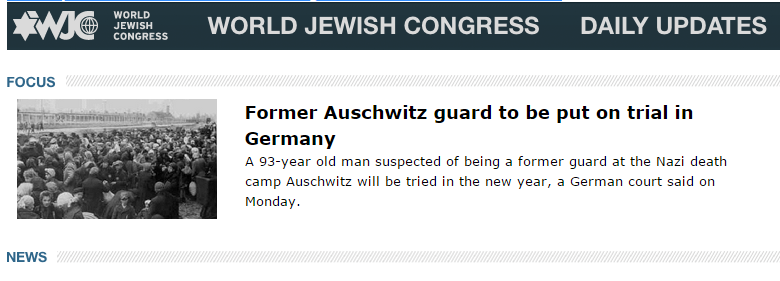 News updates from the World Jewish Congress website – 16 December 2014