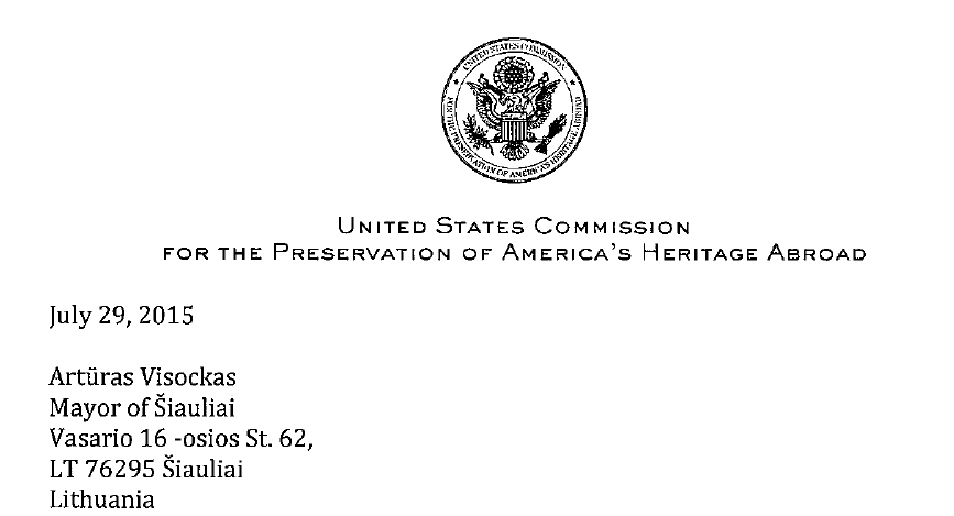 Letter to mayor of Šiauliai