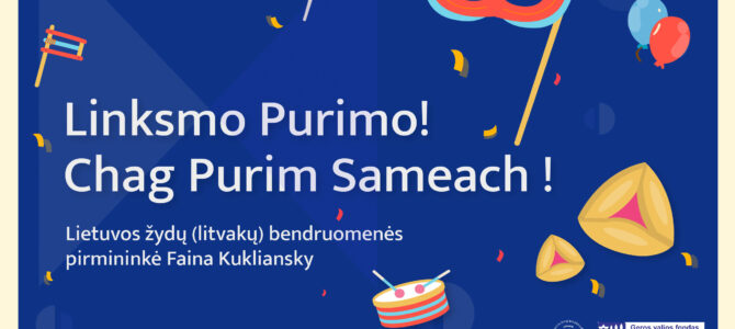 Saldus pirmininkės Fainos Kukliansky PURIM sveikinimas